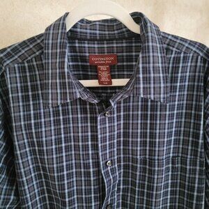 Covington Navy Blue Plaid Mens Shirt Long Sleeve Size XL